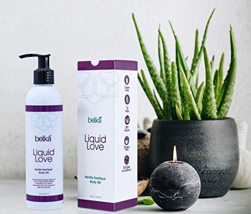 Liquid Love Vanilla Exotique Body Oil for Relaxing Massage Therapy and Sensual Couple's Massages - Made in The USA, 100% Vegan with Luscious Virgin Oils, Grape Seed, Coconut, Vitamin E, 8 floz