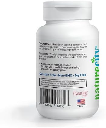 NatureCity True-HNS Hair Nails and Skin Cynatine Keratin and Plant Based Biotin Vitamin Supplement |Fuller and Stronger Hair and Nails|Non GMO| 120 Veggie Capsules