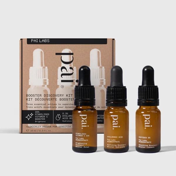 Pai Skincare - Booster Discovery Kit | Stabilised Vitamin C (10ml) + Hyaluronic Acid (10ml) + Peptides (10ml) | Natural, Vegan, Sensitive Skincare (3 Piece Set)