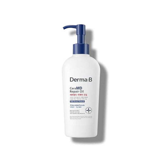 Derma B CeraMD Repair Oil 200ml, Unscented Fragrance Free Lightweight Fast Absorbing Soften Moisturizing Body Oil with Coconut Oil Milky Formula for Dry Sensitive Itchy Skin without Greasy