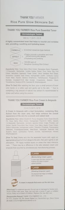THANKYOU FARMER Rice Pure Skincare Set, Full Size Toner(7.03 fl oz) + Mini Size Ampoule(0.35 fl oz) Korean Skincare Set, Glass Skin Korean Skincare