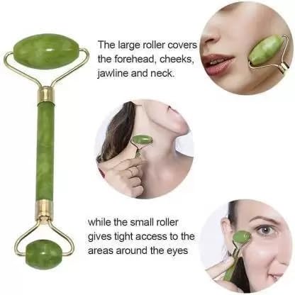 Green Jade Roller & Gua Sha Set, Face Roller Manual Massager,Green Jade Applicator for Face, Neck,Body Muscle,Relaxing, Stimulating Blood Flow, Relieve Fine Lines, Wrinkles,Green