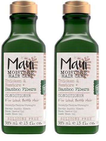 Maui Moisture Thicken & Restore + Bamboo Fibers Strengthening Conditioner to Soften Transitioning or Natural Hair & Renew Brittle Hair, Vegan, Silicone & Paraben-Free, 13 fl oz (Pack of 2)