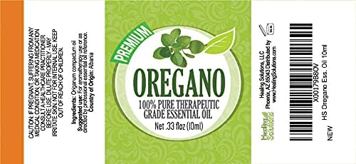 Healing Solutions Organic Oregano Essential Oil (0.33 oz/10ml), Pure & Undiluted Oregano Oil for Diffuser, Hair & Skin
