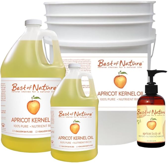 Best of Nature 100% Pure Apricot Oil – Lightweight Massage & Body Oil, Unscented Moisturizer for Hair, Skin, Face, Ideal Carrier Oil for Essential Oils, 5 Gallon Pail (640 fl oz)