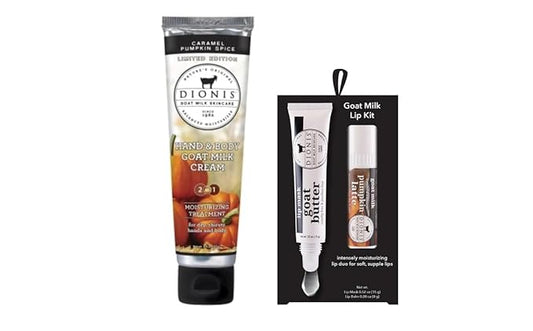 Dionis Goat Milk Skincare Pumpkin Overnight Lip Mask & Lip Balm Kit + Hand & Body Cream