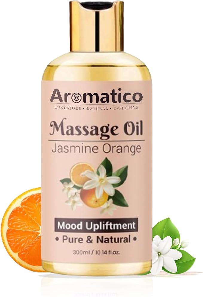 AROMATICO Massage Oil with Jasmine & Orange Essential Oils. Natural Power of Sesame, Almond & Jojoba Oils. Full Body Massage Oil for Relaxtion. for Men & Women - 10 Fl Oz