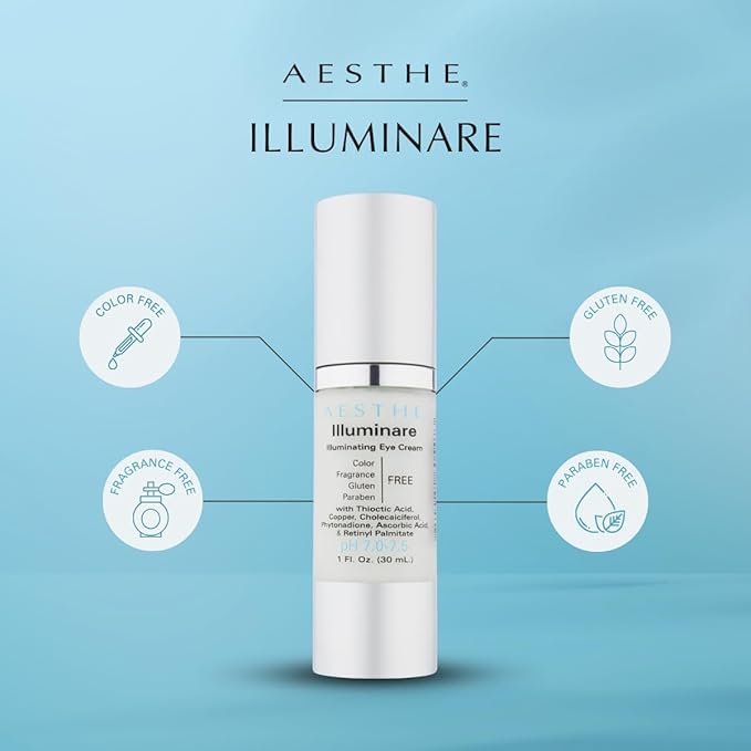 Aesthe Illuminare Illuminating Eye Cream - Color-Free, Fragrance-Free, Gluten-Free Skincare for Eyes with Thioctic Acid, Copper & More - For Puffiness & Dark Circles - Tighten & Smooth - 1 fl oz