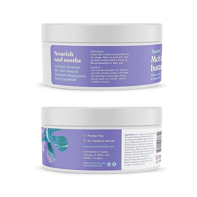 ASUTRA Lavender Gift Set – 7 oz Magnesium Body Butter with Lavender, 2 oz Lavender Body Oil, Soothing and Hydrating Skincare with Aromatherapy