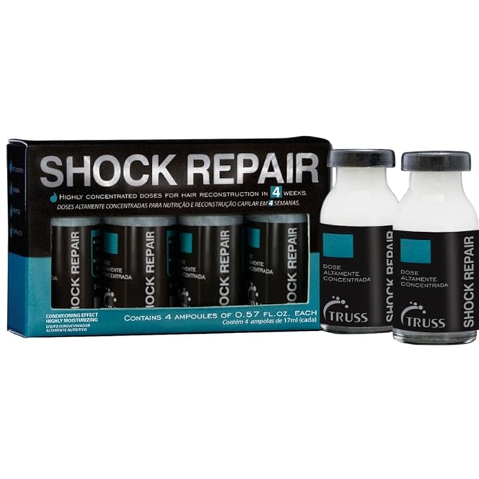 TRUSS Repairing Hair Serum - Shock Repair Hair Care for Damaged Strands - Highly Concentrated for Split End Repair & Protection - Weekly Reconstructing Treatment for Hydration & Strength (4 Ampoules)