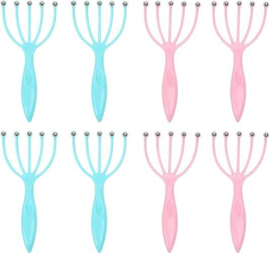 8 Pcs Scalp Massager Portable Handheld Spa Head Massager for Deep Relaxation and Stress Reduction Manual Head Massage Tool for Office Home Christmas Gift (Pink, Blue)