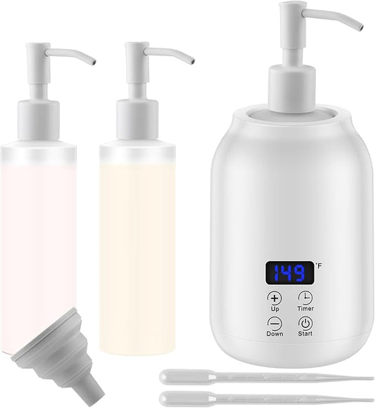Massage Oil Heater Warmer,with ℃/℉ Switchable Display, Two Oil Dispenser Bottle，Constant Temperature,Body Oils Heater for Spa, Salon and Barber Shops,White
