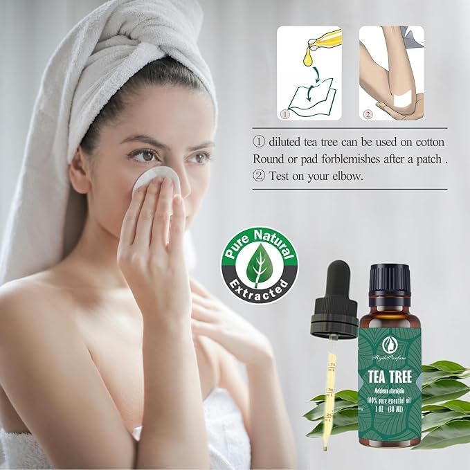 Pure Tea Tree Oil 30ML with 𝐆𝐫𝐚𝐝𝐮𝐚𝐭𝐞𝐝 𝐄𝐲𝐞 𝐃𝐫𝐨𝐩𝐩𝐞𝐫 - Therapeutic Grade for Skin, Hair, Face,Toenails | 100% Natural Melaleuca Tea Tree Essential Oil for Face,Piercings, Scalp