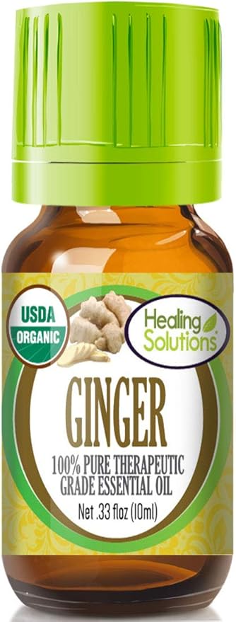 Healing Solutions Ginger Essential Oil 10ml (0.33 oz) – Organic, Pure Undiluted, Therapeutic Grade for Hair, Diffuser, Skin & Aromatherapy