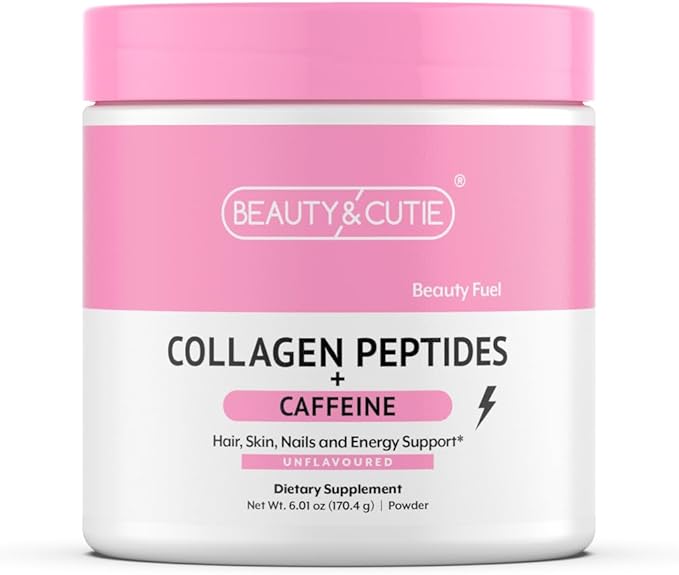 Collagen Peptides with Caffeine 200 mg, Powder, Grass Fed, for Hair, Skin, Nails and Energy Support, Gluten Free, Unflavored, 6.01 oz