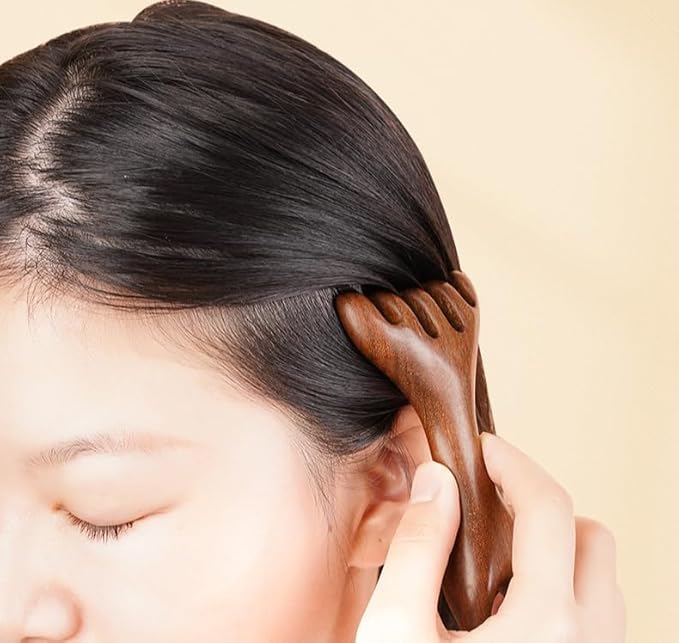 Golden Sandalwood Massager Tool Eye Massage Device Scalp Gua Sha Wooden Comb Forehead Massage Tools with Gift Box (6 Claws)