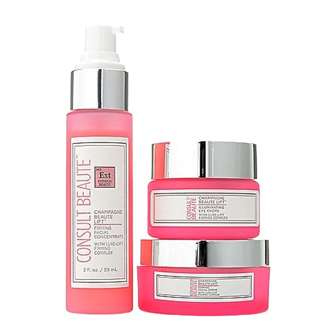 Consult Beaute - Champagne Beaute Lift - 3 Piece Firming Face, Neck & Eye Set - Lift, Firm and Rejuvenate Slack, Sagging Skin - Hydrating Moisture Cream and Serum - Niacinamide - Peptide Complex