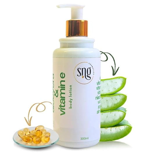 Aloe Vera & Vitamin E Body Lotion 300 ml - Deep Moisturization Waterlily, Argan oil and Almond oil Extracts Suitable All Skin Types