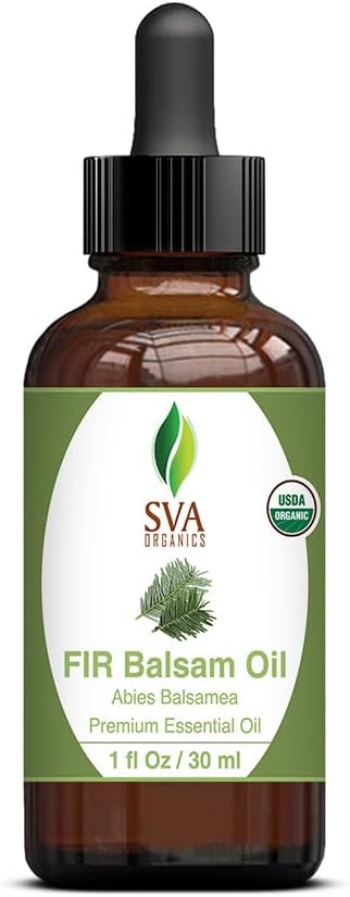 SVA Fir Balsam Essential Oil Organic – 1 Fl Oz – 100% Natural Organic Fir Oil - for Diffuser, Hair Care, Face, Skin Care, Aromatherapy, Scalp and Body Massage, Soap and Candle Making – with Dropper