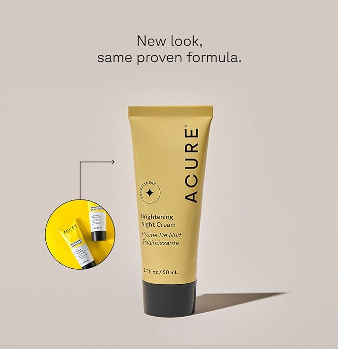 Acure Brightening Night Cream - Night Time Moisturizer Cream for Face & Neck - 100% Vegan Formula with Argan Oil, Chlorella & Echinacea - Hydration & Moisturizing for All Skin Types - 1.7 Fl Oz