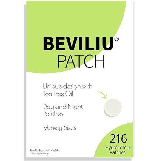 Beviliu 216 Count Pimple Patches for Face(Tea Tree Oil & Ultra-Thin Day/Thick Night Use) Hydrocolloid Acne Patches for Face, Zit Patches for Face, 2 Sizes, Facial Skin Care Products