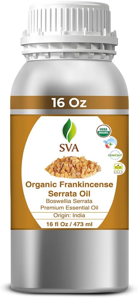 SVA Organic Frankincense Essential Oil – 16 Fl Oz – 100% Natural Boswellia Serrata Oil - for Diffuser, Hair Care, Face, Skin Care, Aromatherapy, Scalp and Body Massage, Soap and Candle Making
