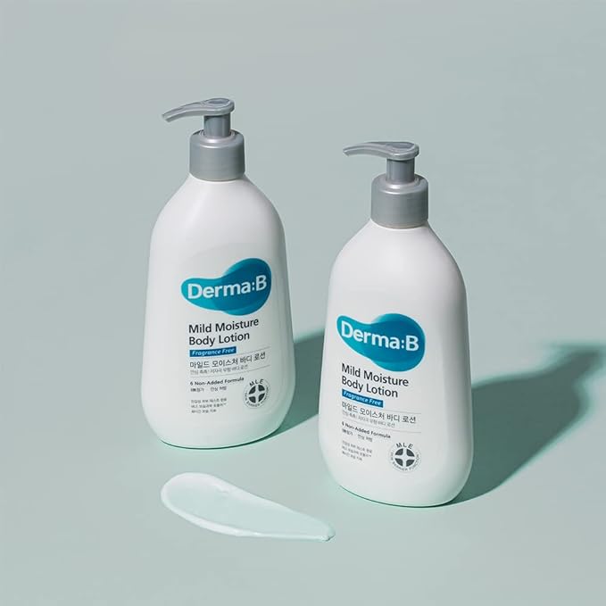 DERMA B Mild Moisture Body Lotion, Fragrance-Free Non-Irritating Body Moisturizer for Dry & Sensitive Skin with Witch Hazel, Unscented Fast-Absorbing Moisturizing Korean Skincare,13.5 Fl Oz,400ml