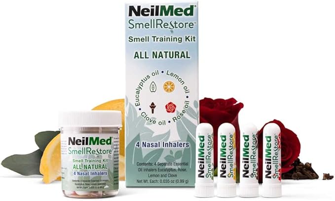 NeilMed Smell Restore - All Natural Smell Training Kit with 4 Separate Essential Oil Inhalers. Eucalyptus, Rose, Lemon and Clove
