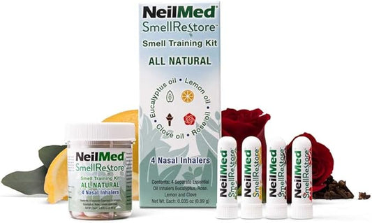 NeilMed Smell Restore - All Natural Smell Training Kit with 4 Separate Essential Oil Inhalers. Eucalyptus, Rose, Lemon and Clove