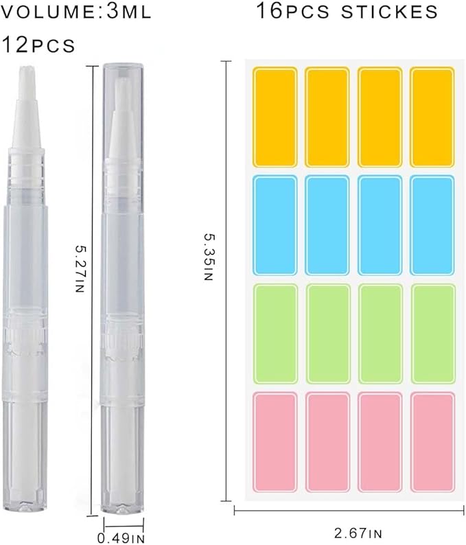 12Pcs Empty Cuticle Oil Pen Nail Oil Pen Transparent Twist Pens with Brush Tip for Lip Gloss Nail Polish Eyelash Growth Liquid with 16Stickers (3ML)