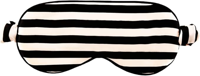 CELESTIAL SILK Mulberry Silk Sleep Eye Mask with Adjustable Elastic Strap (Adjustable, Black/White Stripe)