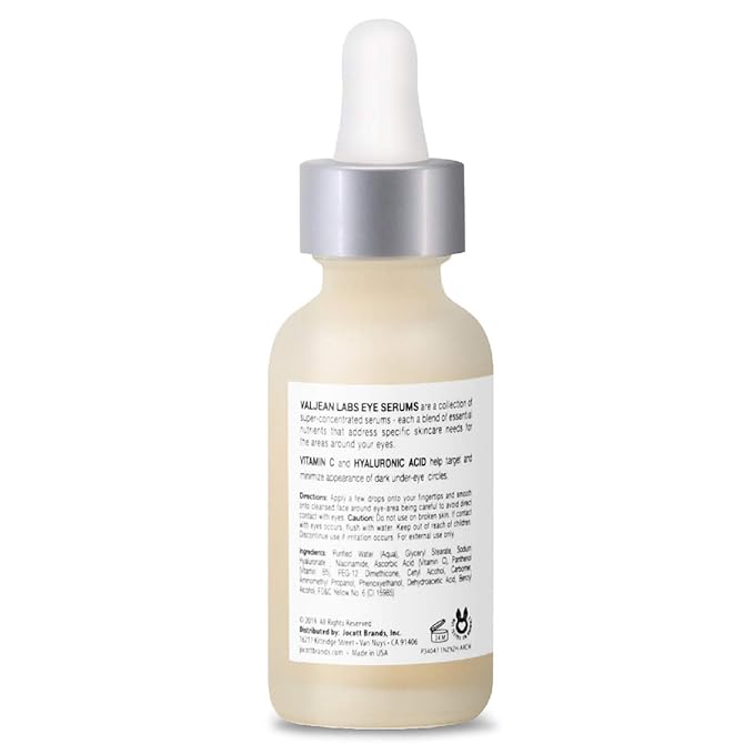 Valjean Labs Brighten Eye Serum with Vitamin C + Hyaluronic Acid | Helps Minimize Dark Circles and Even Skin Tone | Paraben Free, Cruelty Free, Made in USA (1 oz)