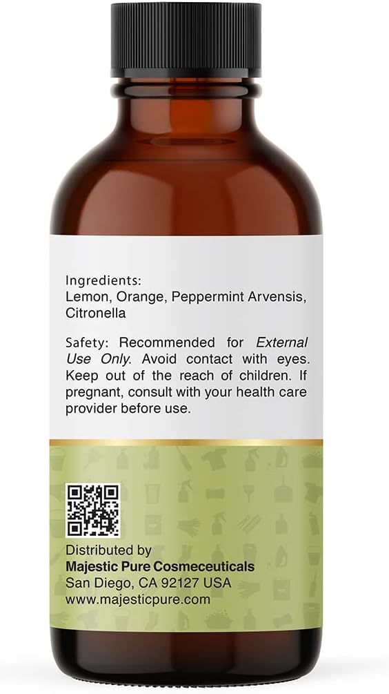 Majestic Pure Cleaning Essential Oil Blend | 100% Pure & Natural Premium Grade Oil for DIY Products, Cleaning | Blend of Lemon, Orange, Peppermint, Citronella | for Aromatherapy & Diffuser | 1oz