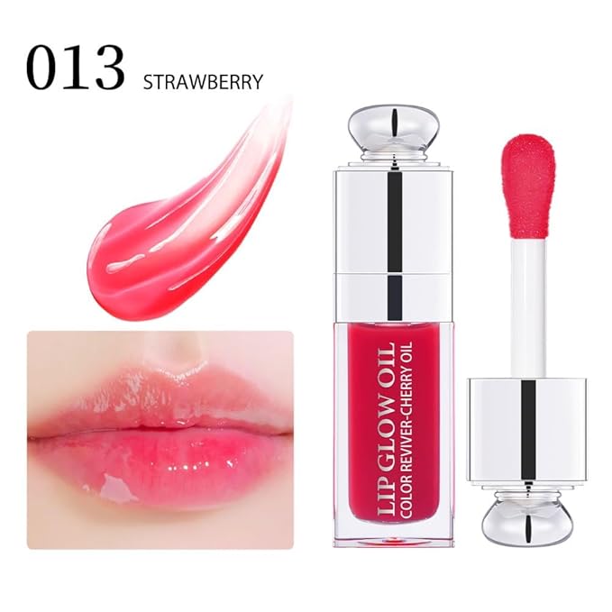 Hydrating Lip Glow - Tinted Lip Oil for Dry Lips - Non-sticky Big Brush Head - Lip Plumping - 013