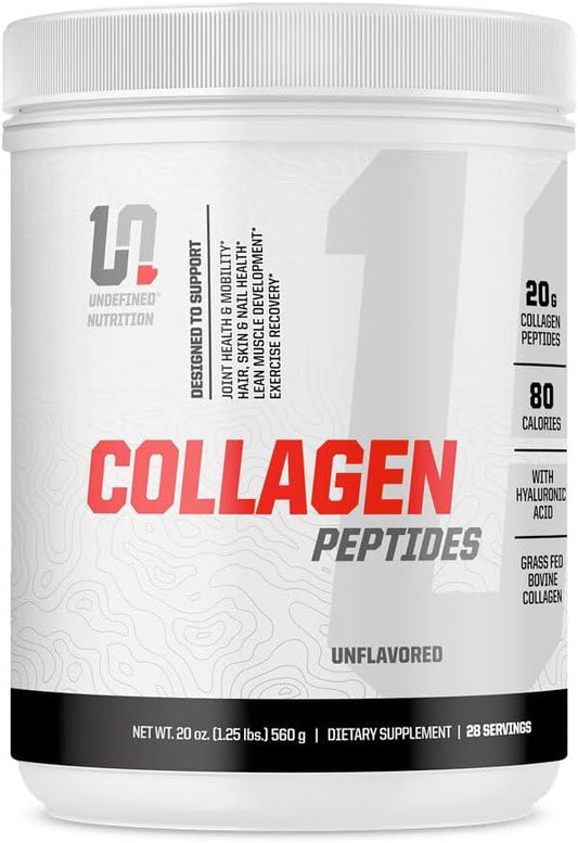 Undefined Nutrition Collagen Peptides by Brian Shaw (Unflavoured, 28 Servings) – 20g Collagen Peptides with Hyaluronic Acid - Promotes Muscle, Hair, Nail, Skin, Bone and Joint Health, Zero Sugar