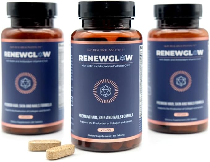 Renewglow Hair Supplement, Proven to Promote Healthy Hair Growth Supports Thicker, Fuller Hair and Healthier Skin, Ages 35 and Up