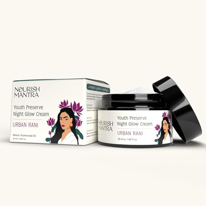 NOURISH MANTRA Urban Youth Preserve Night Glow Cream/With Retinol, Hyaluronic Acid, CICA, and Ashwagandha Extracts/Hydrates, Repairs Skin & Addresses signs of aging/All Skin Types/ 50ml