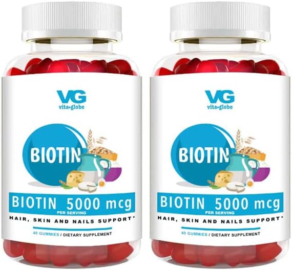VitaGlobe Biotin 5000mcg Gummy - Mixed Berry Gummy for Hair, Skin & Nails, 80 Count (Pack of 2)