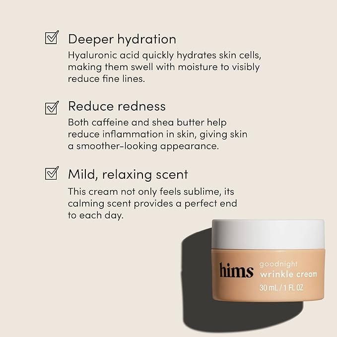 hims Goodnight Wrinkle Cream for Men, 2 Pack - Hydrating Men's Face Moisturizer with Hyaluronic Acid, Shea Butter & Caffeine - Reduces Wrinkles While You Sleep - 2 x 1 fl oz