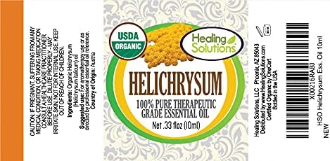 Healing Solutions Helichrysum Essential Oil, Organic, Undiluted, Pure Helichrysum Oil (0.33 fl oz/10ml) for Skin, Diffuser, & Aromatherapy