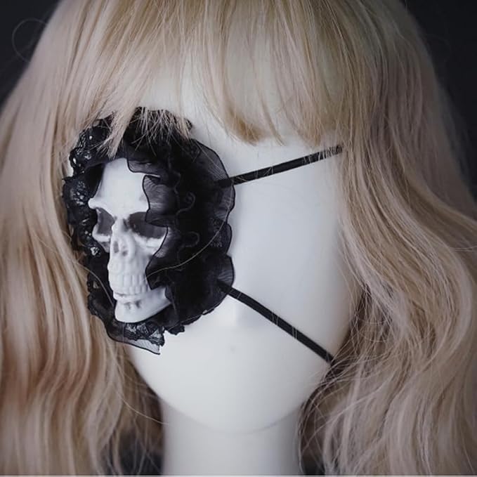 Halloween Punk Skull Eye Mask Dark Gothic Retro Skull Eye Patch Mask Lace Skeleton Single Eye Patch Prom Mask