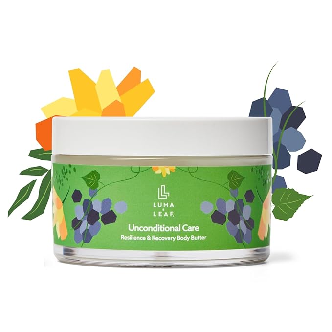 LUMA & LEAF Unconditional Care Whipped Body Butter – 5 fl oz Natural Shea Butter Body Cream with Grapeseed Oil, Tasmanian Pepperberry & Vitamin E – Ideal for Deep Hydration & Scar Repair