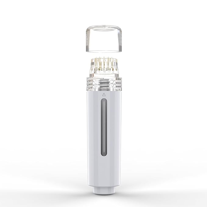 AQUA STAMP 2-in-1 Titanium Derma Stamp | 0.25mm Gold Micro Needles | Manual Microneedling Tool for Face Lips Scalp Care | Portable Serum Applicator with Storage Tube