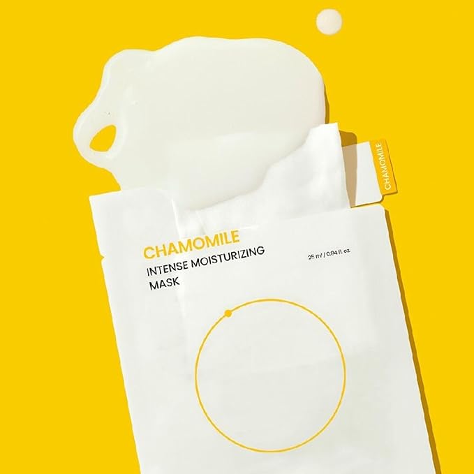 beplain Chamomile Intense Moisturizing Facial Mask, Hydrating & Soothing Sheet Mask for Sensitive, Dry Skin | Vegan | Elasticity Improvement | Fragrance-Free | Korean Skin Care | 5ea