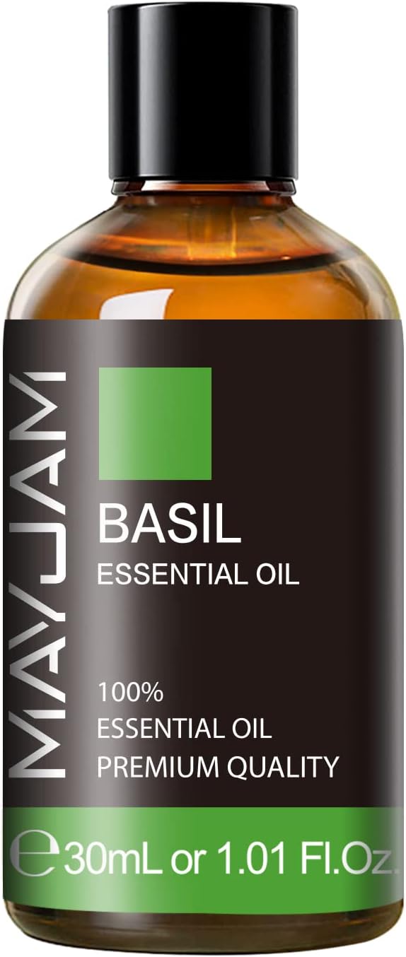 Basil Essential Oil 30ML, Pure Essential Oils for Massage, Diffusers, Basil Oil for Soap Candle Making (1.01FL.OZ Bottle)