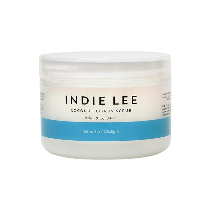 Indie Lee Citrus & Coconut Body Scrub - Hydrating Body Exfoliator & Sugar Scrub with Coconut Oil + Jojoba Oil for Dry Skin - All Over Lemon, Vanilla & Lemongrass Exfoliating Scrub (8oz)