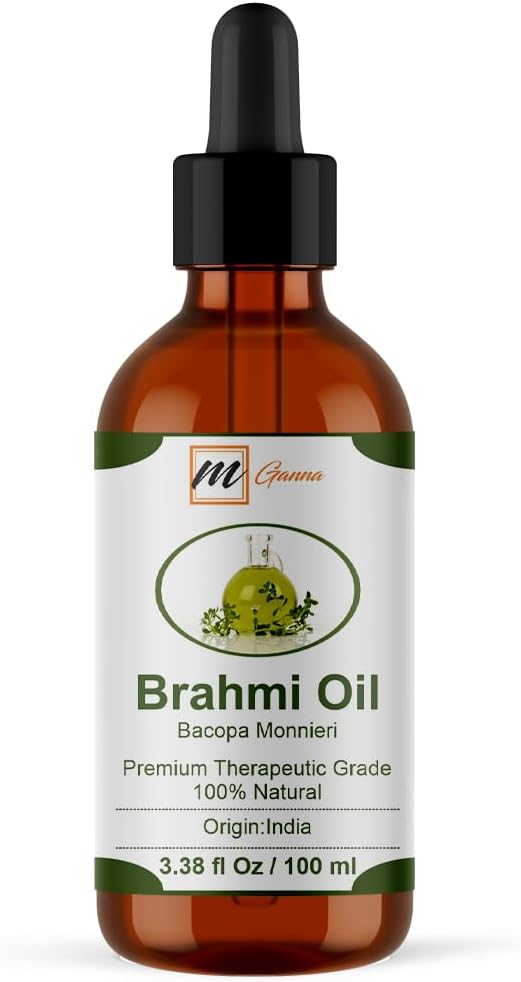 Natural Brahmi Oil 3.38 Fl Oz / 100 ml for Skin Care, Hair Care, Scalp Massage & Body Massage