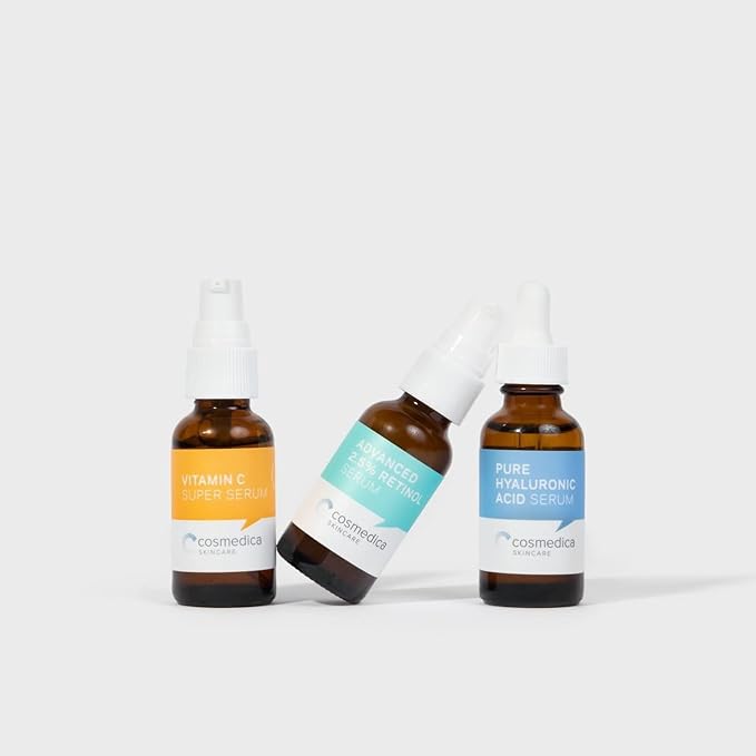Cosmedica Skincare Facial Serum Trio Set Value for Clear Skin + 2 Microneedling Rollers