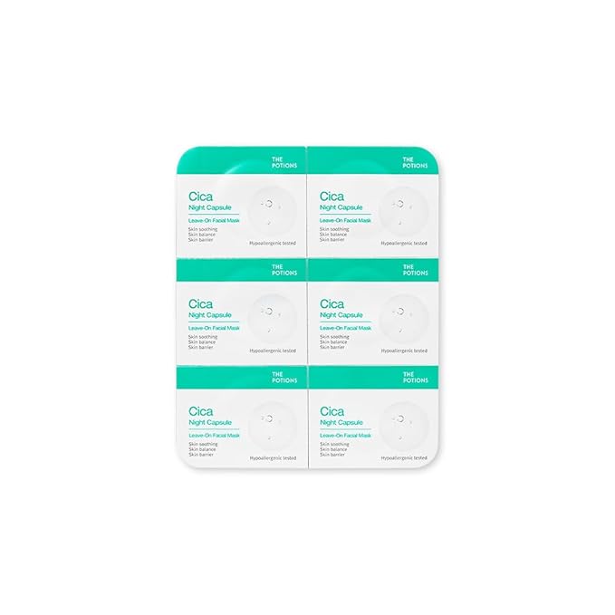 The Potions Cica Night Capsule | 6 Count, 2 ml each | For Acne prone skin, sensitive skin | Skin Soothing, Skin Balance, Skin Barrier | Product of Korea