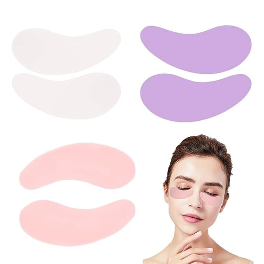 3 Pairs Silicone Reusable Eye Patches Eye Wrinkle Patches Under Eye Patches Mask for Plump Fine Lines & Wrinkles (Pink+White+Purple)
